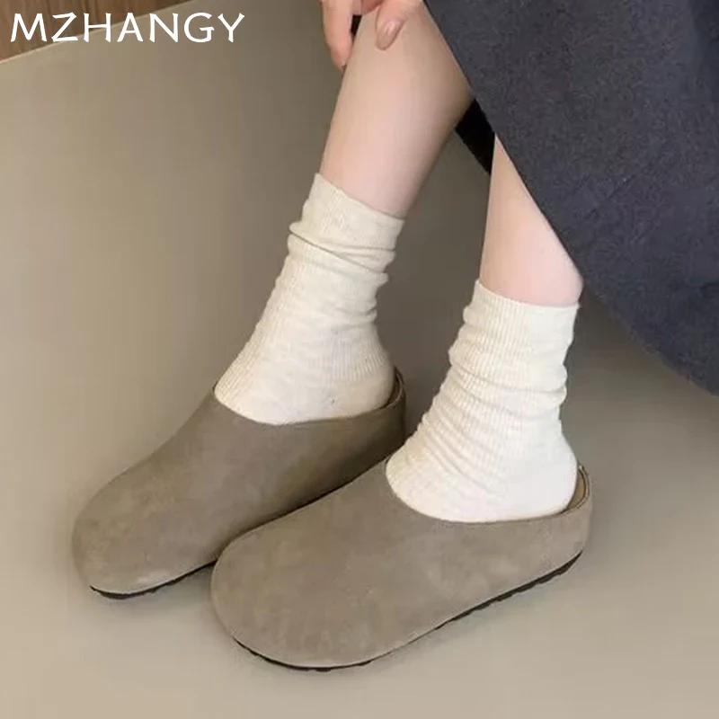 Platform Women Slippers Flats Suede Mules Shoes Woman 2025 Trend Fashion Casual Cozy Walking Retro Winter Slingback Flip Flops