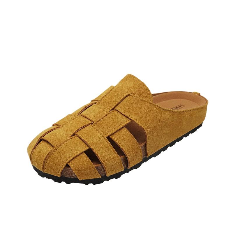 SyfIyno Summer New Women's Shoes for Outerwear, One Foot Sandals, Roman Woven M Ü Ller Hollow Flat Casual Women's Slippers