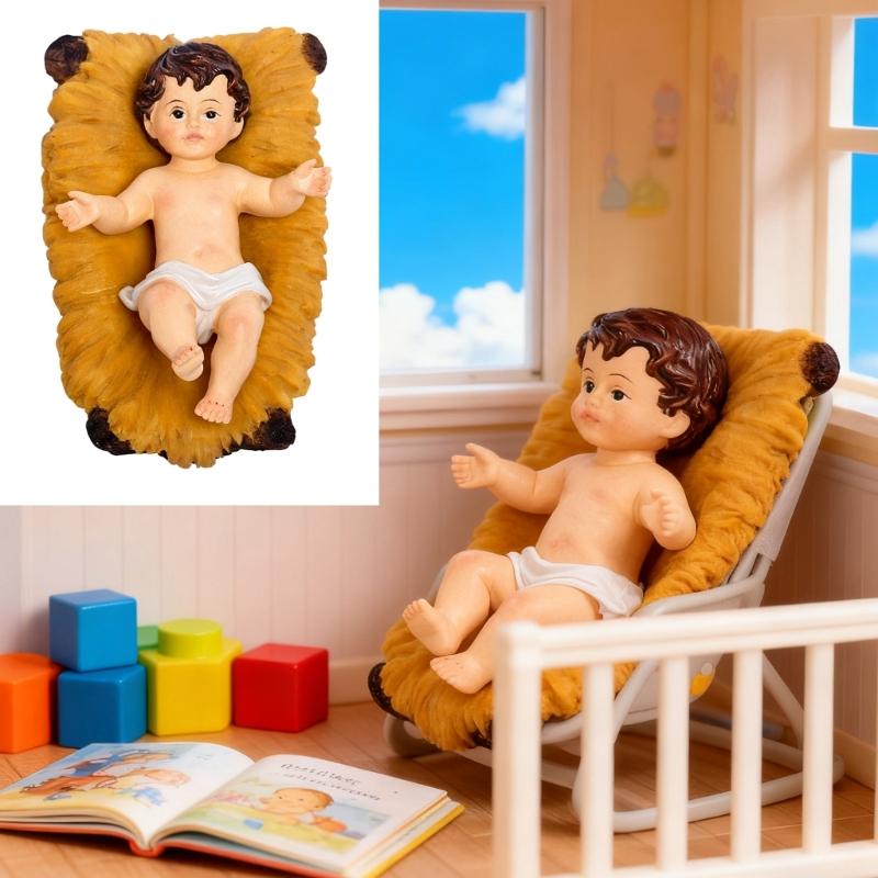Resin Baby Jesuses in a Manger Nativity Figurines Nativity Collectible Statue Holy Faith Gift Christian Holiday Decors