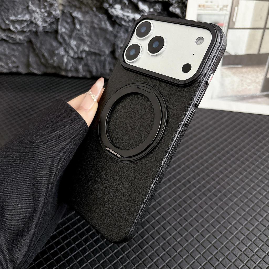 Lychee Pattern 360° Rotating Stand Magnetic Phone Case with Drop Protection for iPhone 17 Pro.