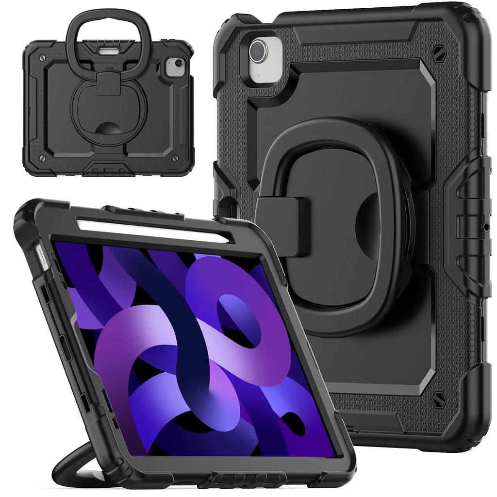 For iPad Pro 11''/Air 4/5,Military Grade Shockproof Protective Silicone Cover 360 Folding Handle Grip + Handle Shoulder Strap