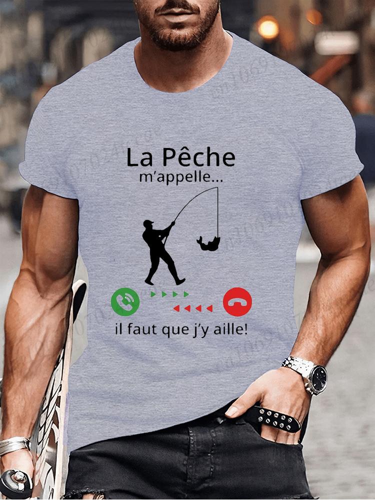 Fishing Calls Me I Must Go Print Men T Shirt Fisherman Summer Short Sleeve T-shirts Tops Men's French T-shirt Dad Tee Tops Gifts