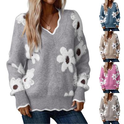 Damenmode Lässig Spitze V-Ausschnitt -Nerz Pullover Langarm Lockerer Pullover