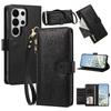 Modische Reißverschluss-Geldbörse Karten-Handyhülle für Samsung Galaxy S26 Ultra S25 FE S24 S23 S22 Plus Armband Flip Leder-Rückseite