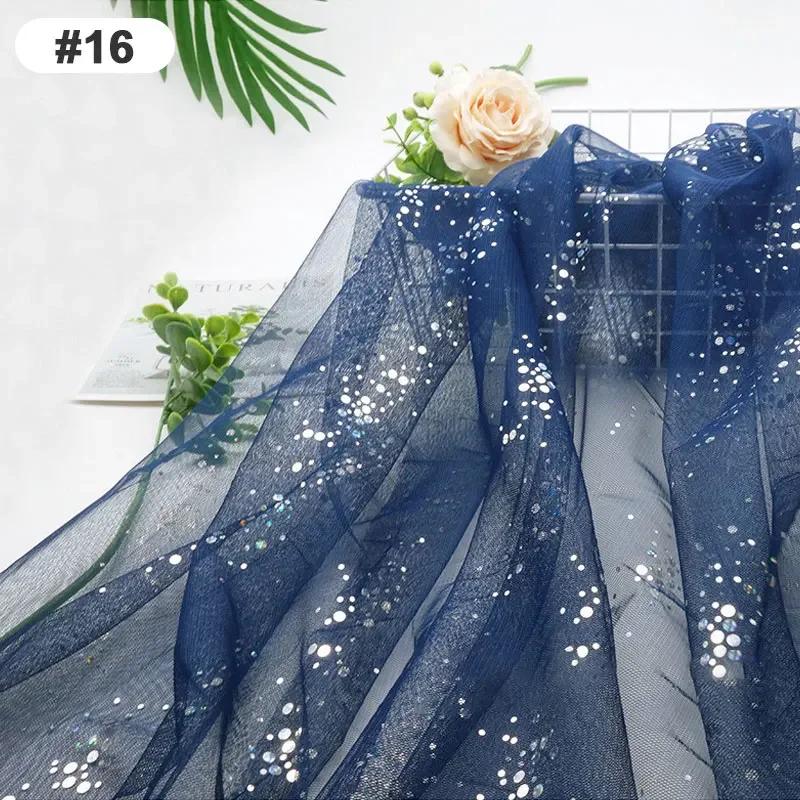 Solid Color 100x160cm Soft Shiny Sequins Tulle Fabric Galaxy Style for Wedding Party Dress Shirt Decor Sewing Material Etc