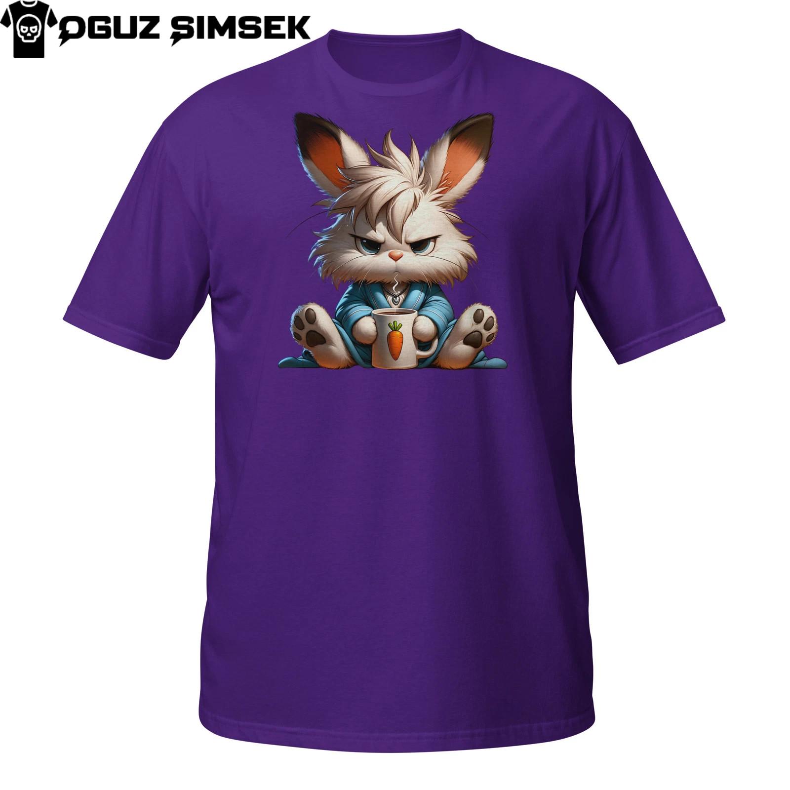 Grumpy Bunny T-Shirt Mens Womens Tees Top | Bedhead Rabbit with Coffee | No Morning Talk Unisex Tee 3XL