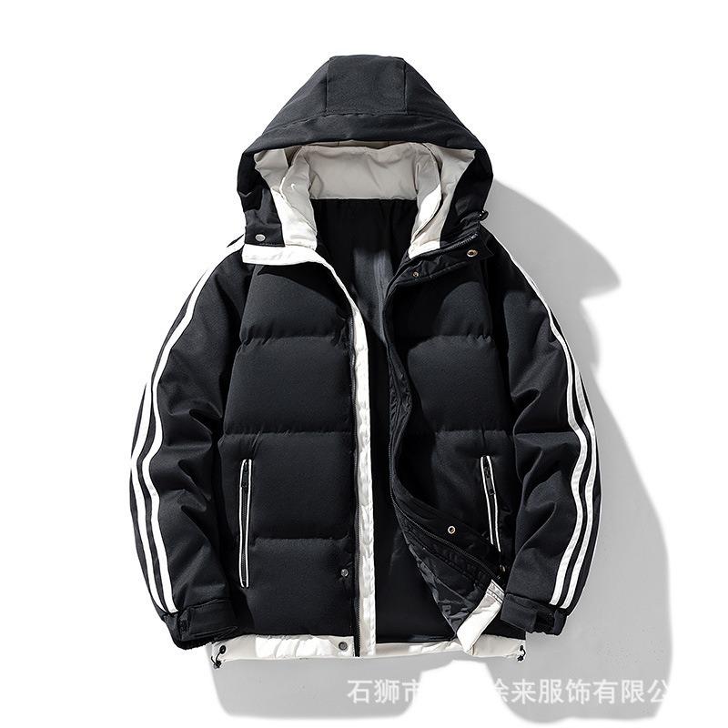 Winter thickened hooded feather cotton-padded jacket men's two bars jacket cotton-padded jacket men's clothing can be printed OO cotton-padded jacket