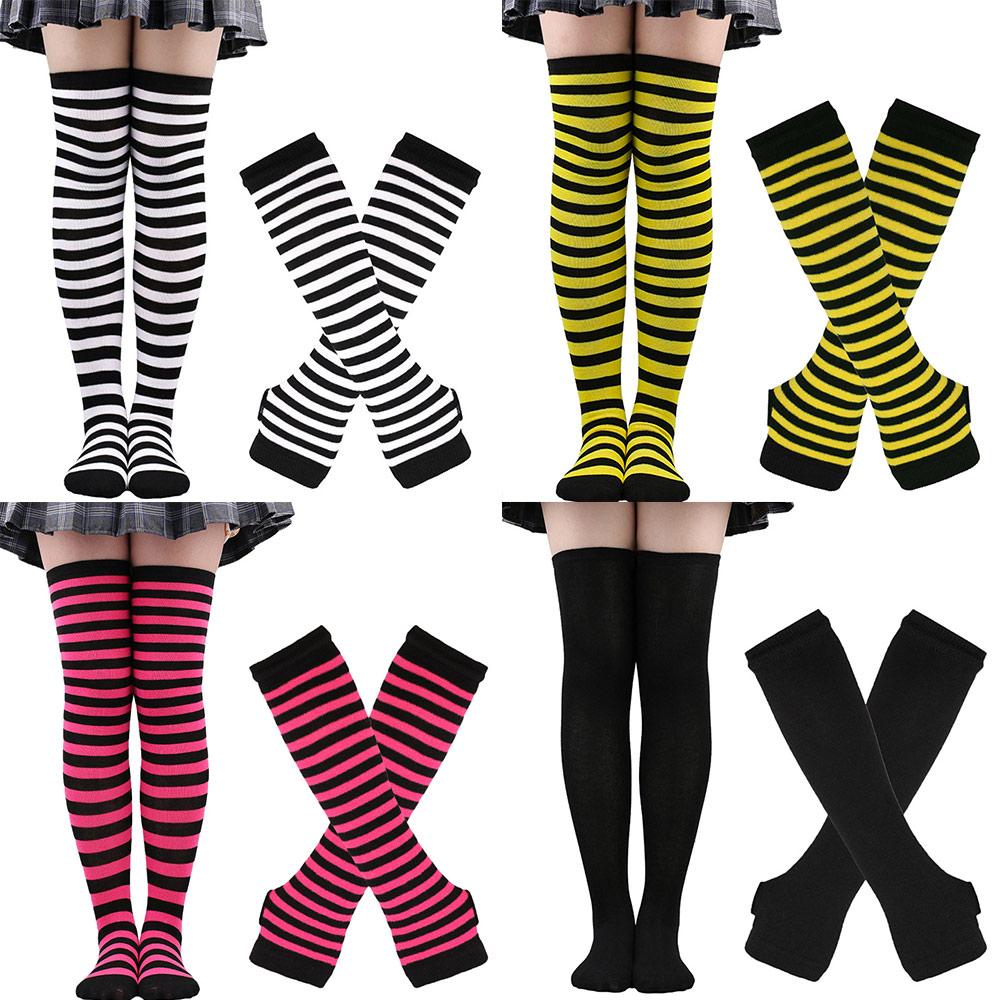 Gothic Y2K Lolita Fingerless Gloves for Halloween Costume Thigh High Boot Socks  for Women