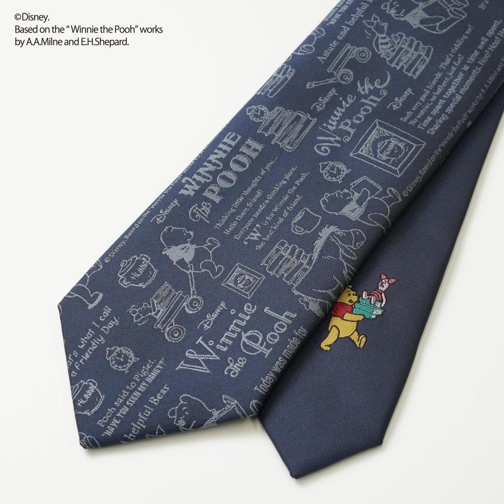 [Disney] Winnie the Pooh Calligraphy Pattern Tie D50026 Navy