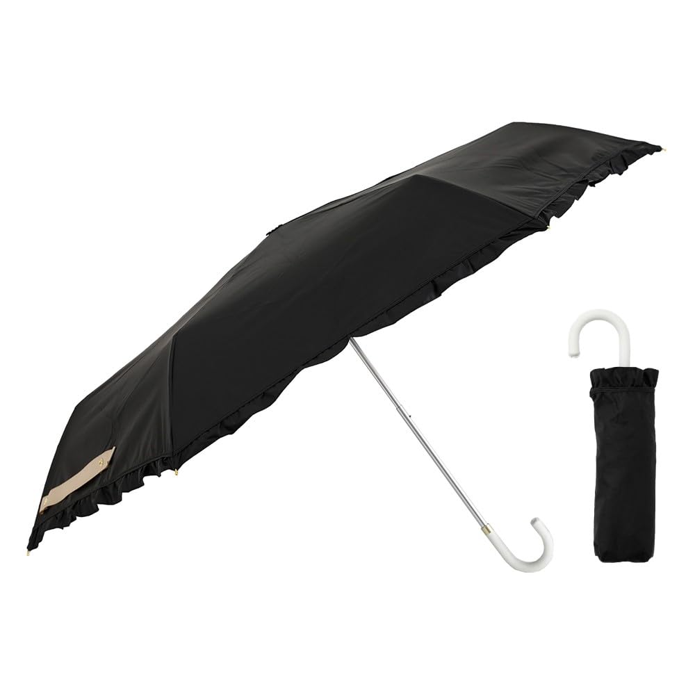 Ogawa Folding UV Simple Perfect Gift for or any LINEDROPS 57440 Women's Parasol, Black, 99.9% Protection, Water-Repellent, Stylish, Frilled, Design,