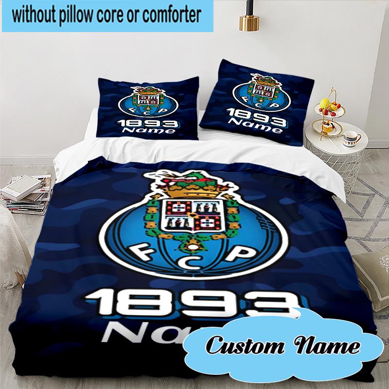 3PCS Custom Name FC Porto Crest Emblem Bedding Set, Including 1pc Duvet Cover And 2pcs Pillowcases, Suitable for dorms and bedrooms Gift
