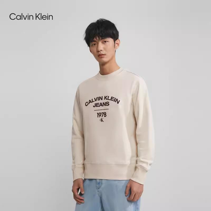 Calvin Klein Fashion Color Block Letter Cotton Crew Neck Sweatshirt Men sweatshirt Off-White J323921