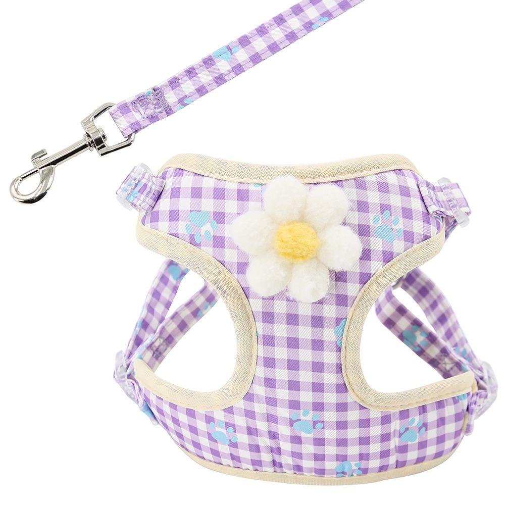 Breathable Dog Harness Leash Set Soft Mesh No-Pull Dog Harness Leash  Outdoor Hiking L фиолетовый