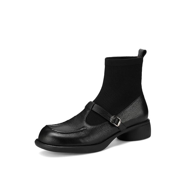 Fashion New Autumn Genuine Leather Women Boot Fashion Round Toe Boots for Women Short Boots Botines Mujer Chunky Heels Skinny Boots