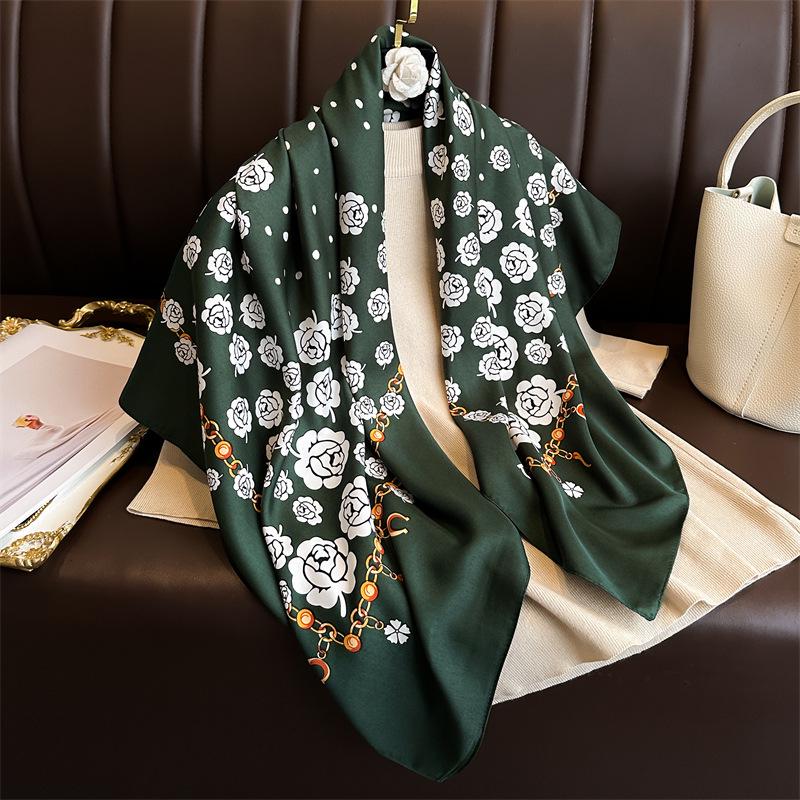 Women's Retro Twill Silk Scarf - 90cm Versatile Shawl for Travel & Sun Protection