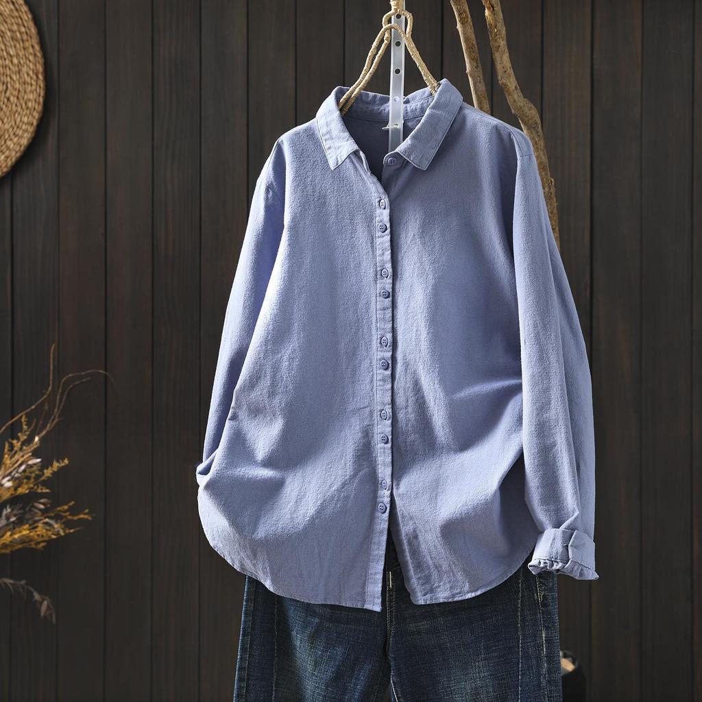 Women's Artistic Solid Purple Cotton Shirt - Spring 2026 Collection