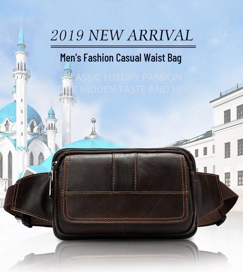 Men's Retro Genuine Leather Crossbody Chest Bag, Top Layer Cowhide Waist Bag