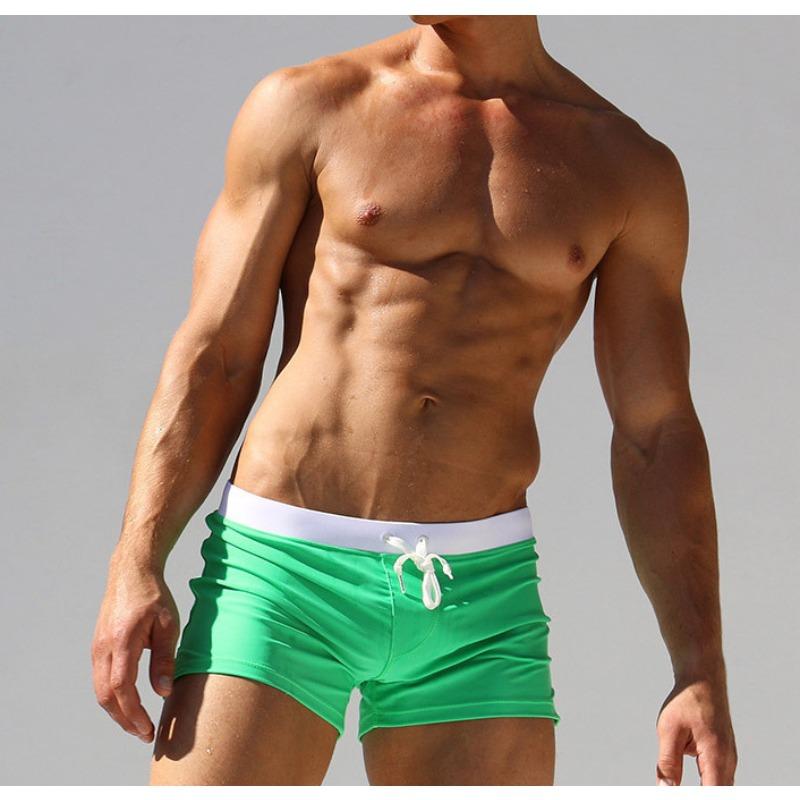 Men's Swimming Trunks New Fashion Boxer Swimming Trunks Anti-embarrassment Solid Color Nylon Swimming Trunks
