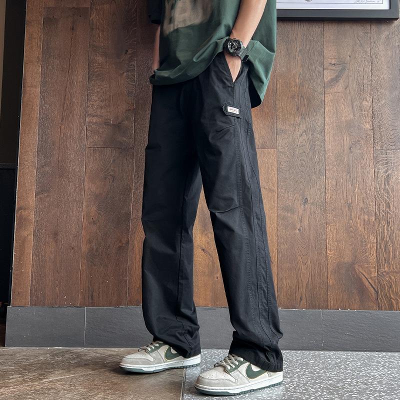 Spring and autumn black trend straight casual pants men's pure cotton versatile new loose drape wide leg tooling pants