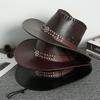 Ethnic Style PU Leather Cowgirl Hat Women Men Wide Brim Western Caps for Carnival Rave Party Travel Panama Jazz Hats