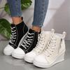 Fashion Black High Top Canvas Sneakers Shoes for Women Classic Platform Wedge Heel Casual Shoes Woman Fashion Zipper Lace Up Ankle Boots