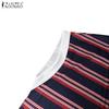 ZANZEA Women Casual Round Neck Summer Short Sleeve Stripe Patchwork Long Dress
