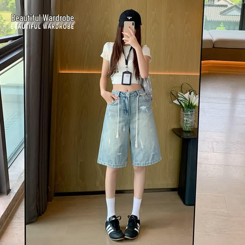 BEAUTIFUL WARDROBE Women s Ink Splash Low-Rise Wide-Leg Denim Capri Pants M