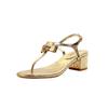 Su Yinyin Has Two Heels of the Same Style~ Lambskin Camellia Rhinestone Bow Toe Sandals Women's Thick Heels