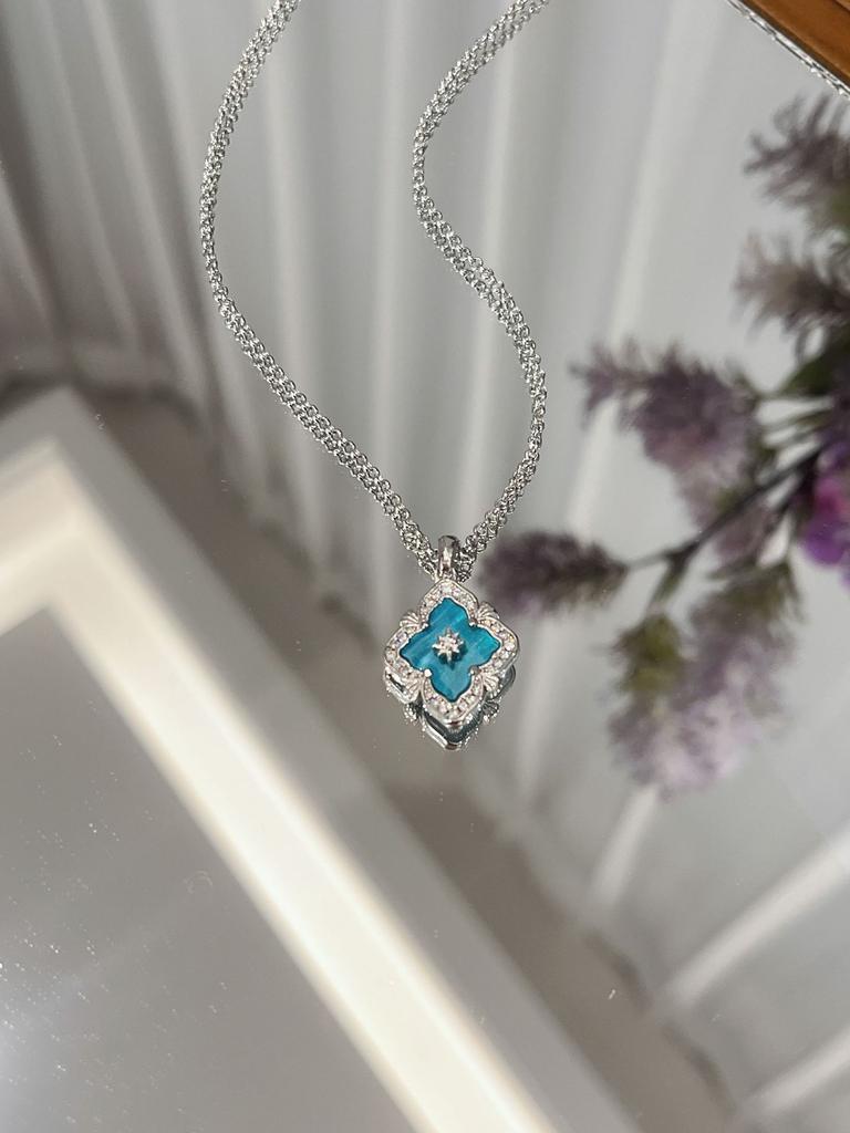 Italienisches Gebürstetes Wasserwellen Blaues Halsketten Armband Set Vielseitige Retro Hof Vierblättriges Kleeblatt Ohrringe