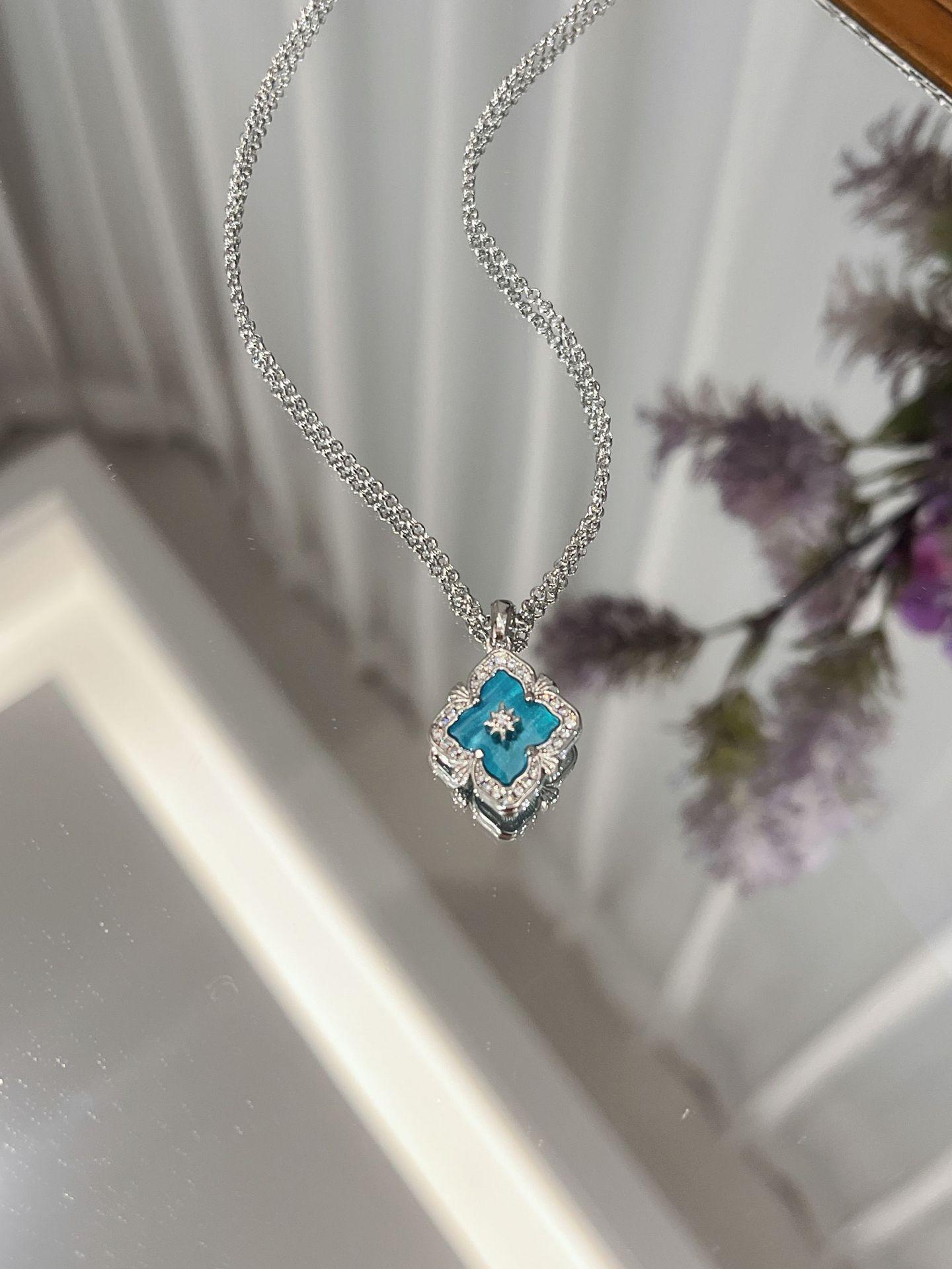 Щеточный Водный Гофрированный Синий Набор Ожерелье Браслет Универсальный Винтажный Придворный Серьги с Клевером