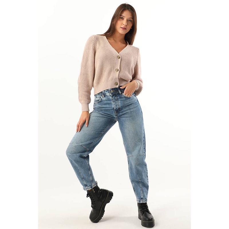 

Женские джинсы Mom Fit с высокой талией на пуговицах синего цвета