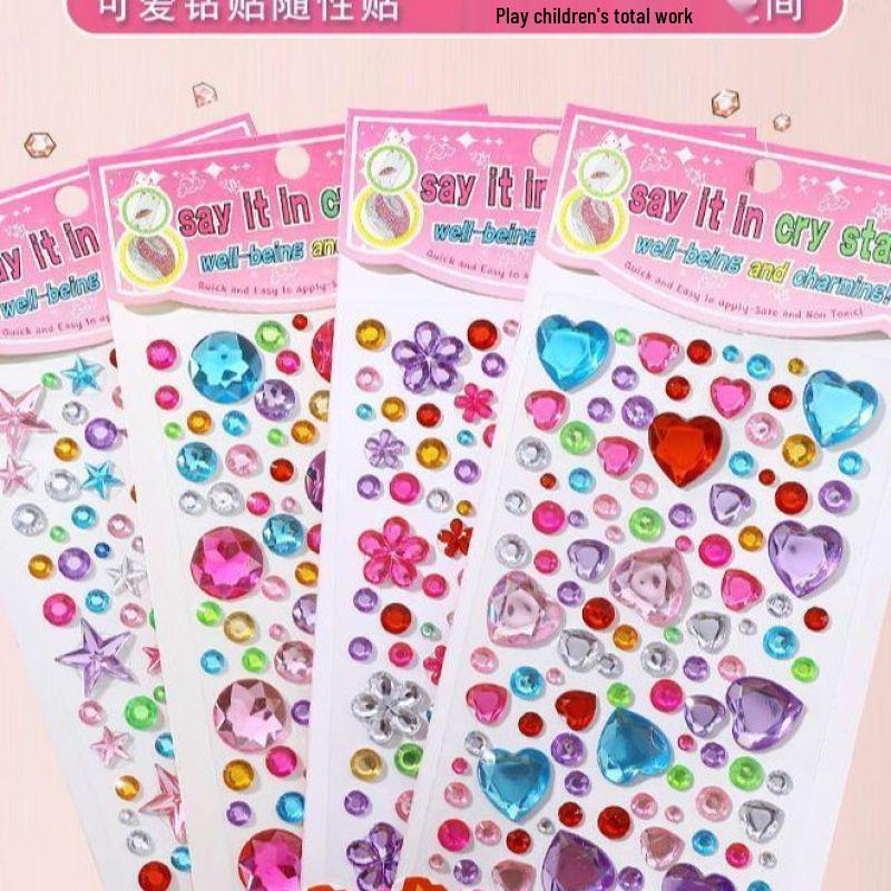 Shiny Diamond Crystal Heart Stickers for Kids - Princess & Cartoon Themes