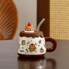 Cute Cartoon Dessert Bear Straw Cup with Lid Cute Mug Large Capacity Small Gift Ceramic Mug High Temperature Resistant