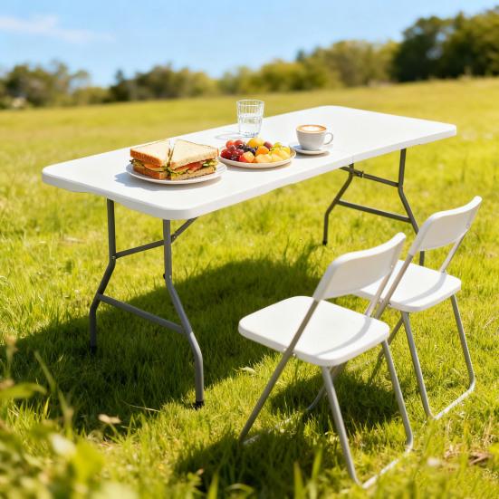 Portable Camping Folding Table with Handle Lightweight Heavy Duty Metal Frame HDPE Top Fold-in-Half Desk Outdoor Hiking Backpacking BBQ Collapsible