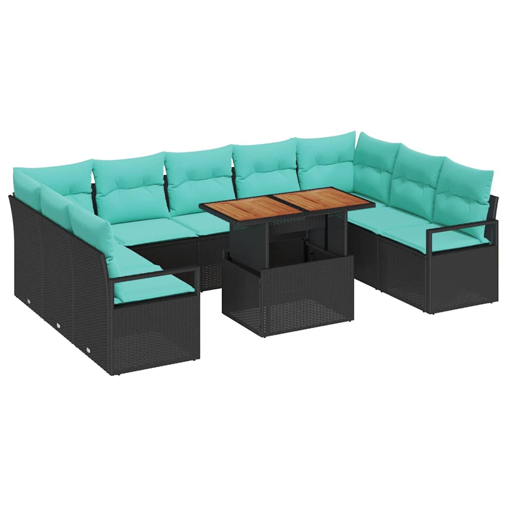 Garden Sofa Set with Cushions 10 Pcs Black and Teal