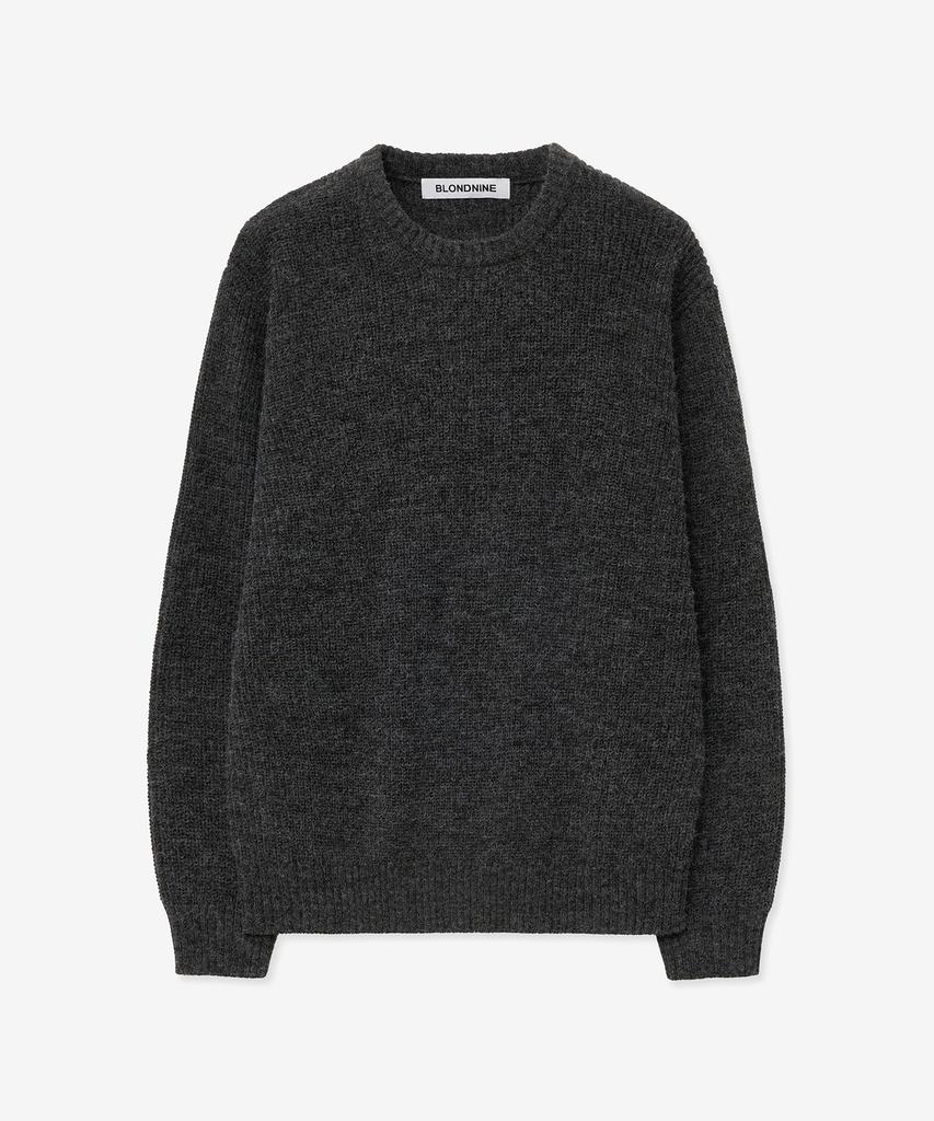 BLOND9 Crew Neck Rib Knit Sweater_Charcoal (C Type)