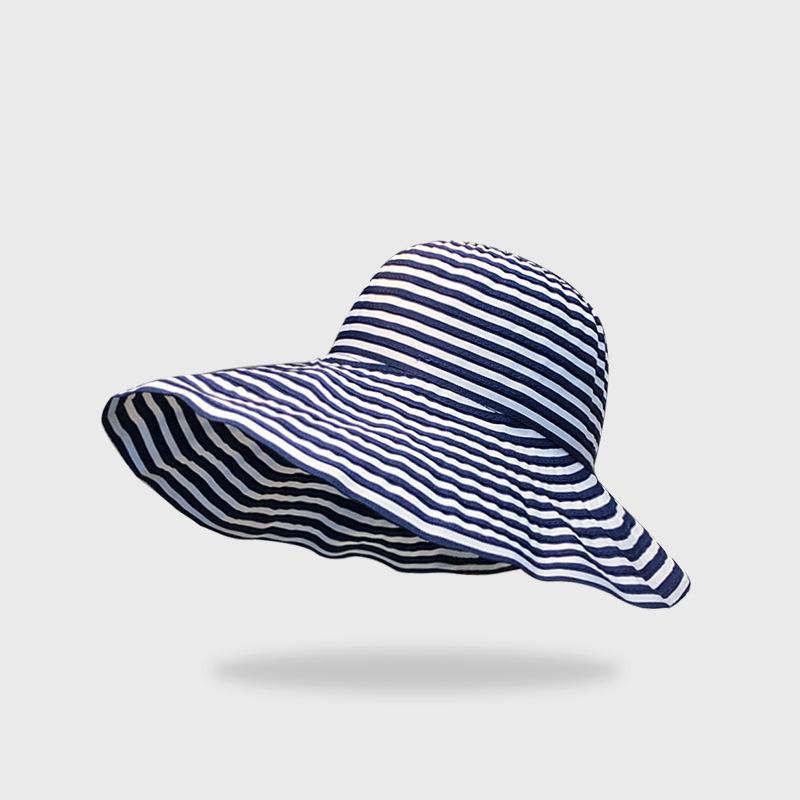 Freedom Outdoors Women's Black Summer Hats For Sun Hat Striped Foldable Long Brimmed Fisherman Cap Outdoor Sunscreen Sunshade Beach Accessories Sunhat 56-60Cm