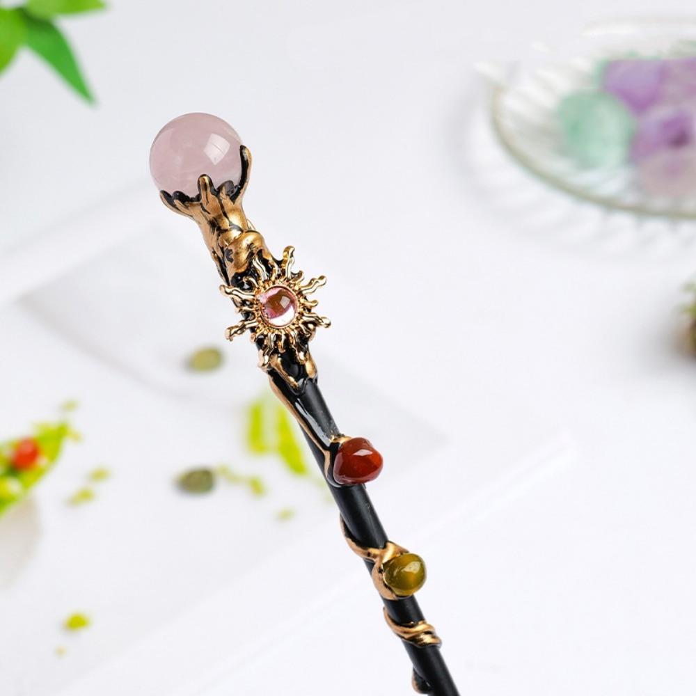 DIY Handmade Fairy Stick Crystal Ball Magic Scepter Handcrafted Crystal Magic Wand Women Girls Round pink