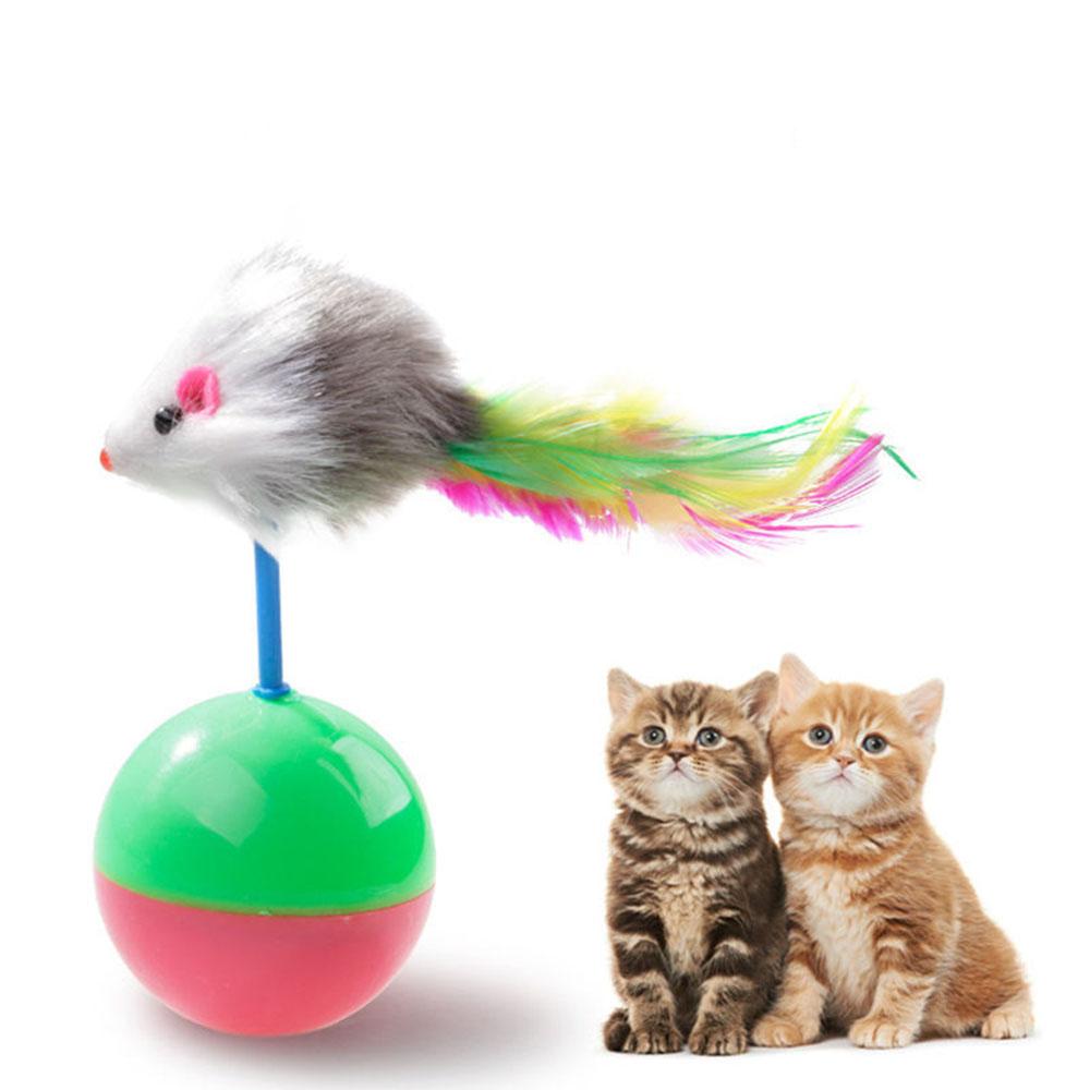 Cat Toys: Tumbler Mouse, Self-Play Feather Teaser Wand - Interactive Kitten Chew Chase Toys for Indoor Cats