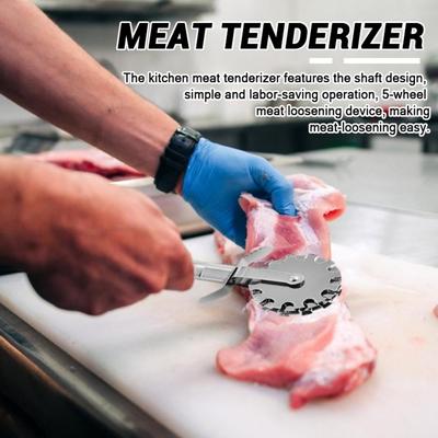 Fleischklopfer, Handgerät aus Edelstahl mit 5 Rollen, loser Fleischhammer, Rolle zum Zartmachen von Steaks, Rind- und Schweinefleisch, Küchenwerkzeug