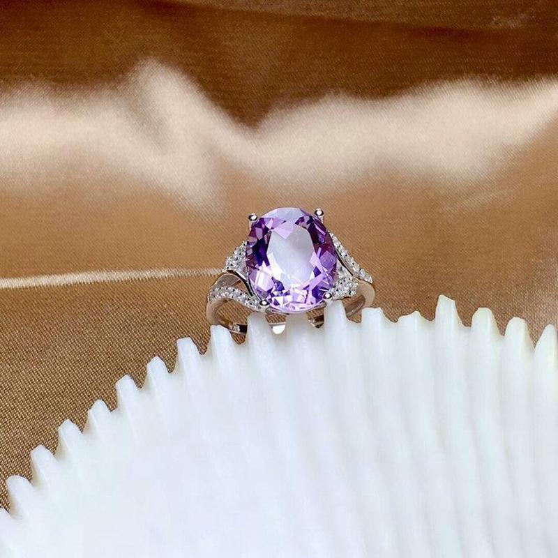 Original Design Diamond Amethyst Ladies Ring Oval Cut Surface Adjustable Sparkling Light Luxury Charm  Jewelry