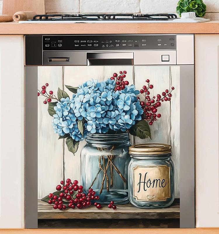 1PC PVC Waterproof Decals Kitchen Floral Printed Home Decoration Dishwasher Sticker Self Adhesive Wallpaper Refrigerator