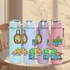 1PC Tool Box Plant Cartoon Print 750ml Color Plastic Sports Water Bottle Leakproof Flip Straw Lid Suitable for Sports Office Home Use