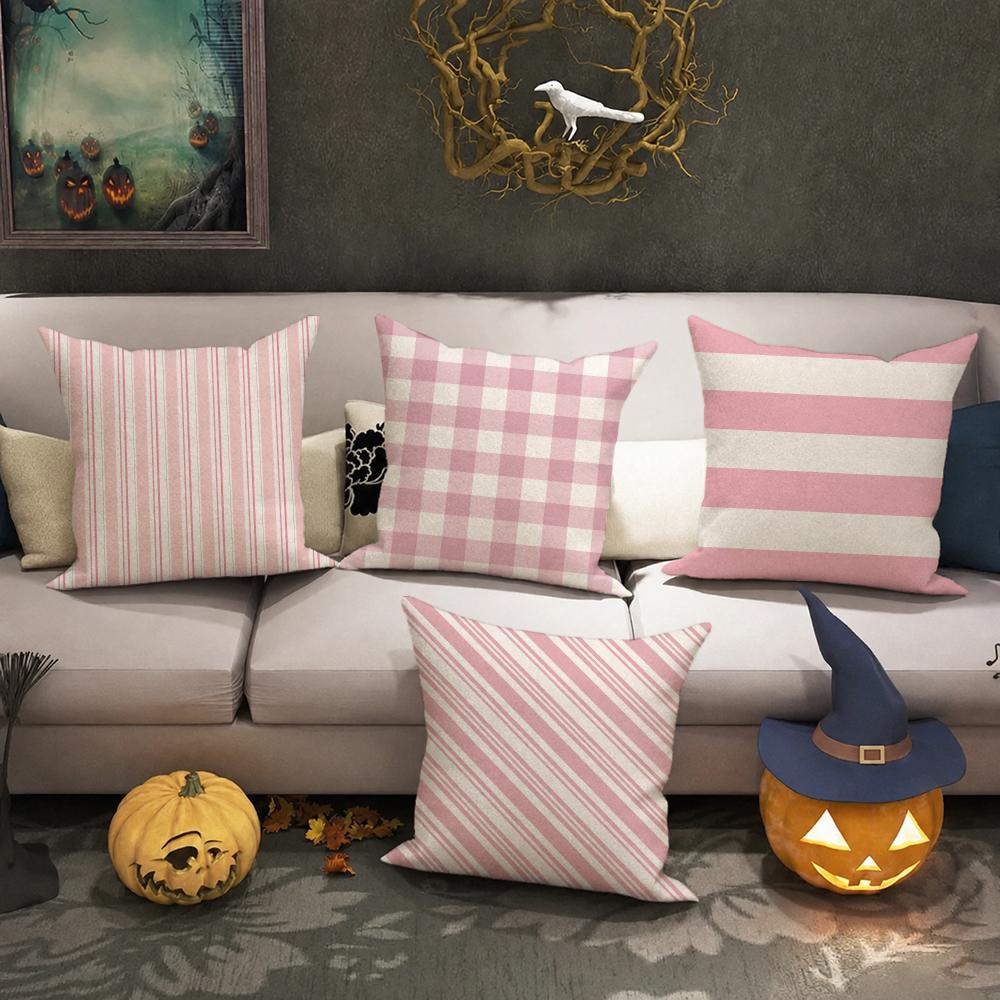 Con Rayas Rosas De Art Cushion Cover Halloween Decoration Trick Or Treat Cushion Cover Ghost Pumpkin Head Bat Decoration