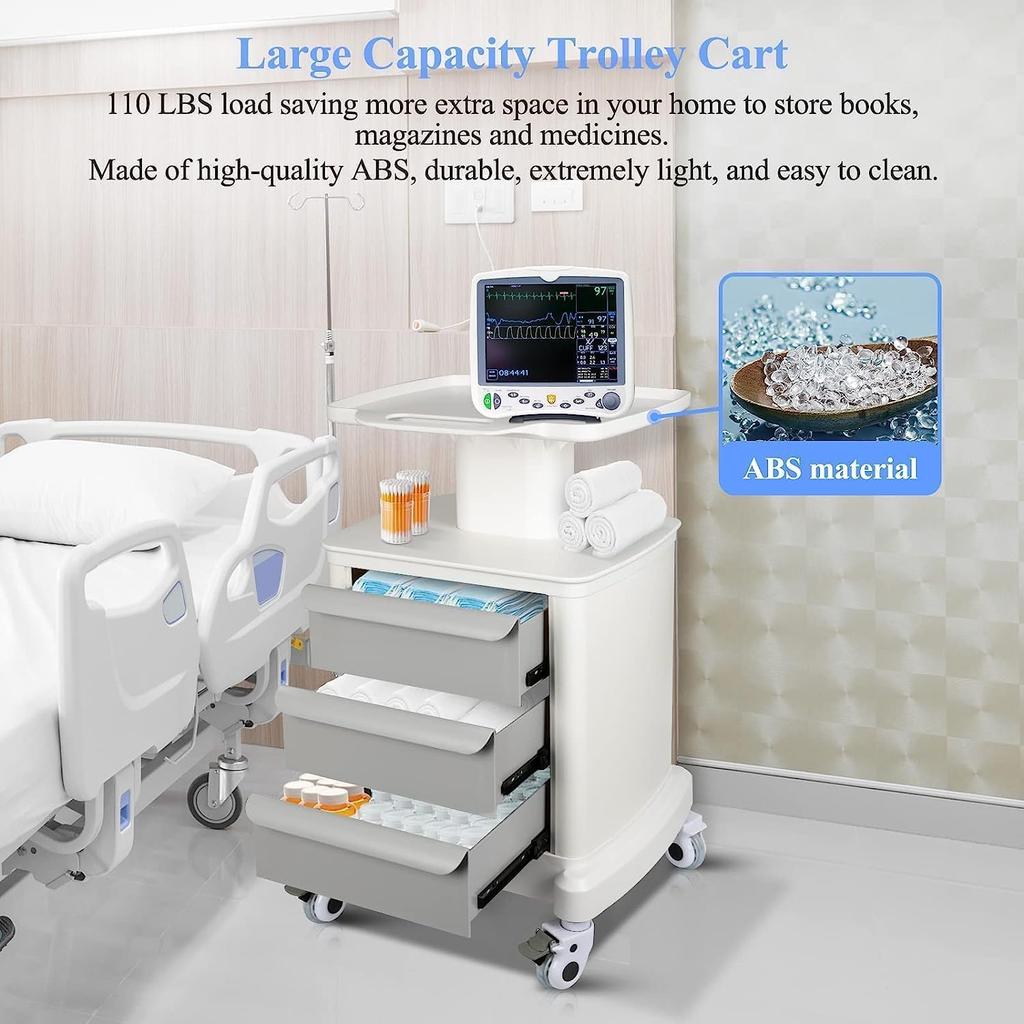 Mobile Ultrasound Cart for Ultrasound Imaging Scanner Medical Trolley Cart Beauty Storage Cart 110LBS Load for Clinic SPA Office