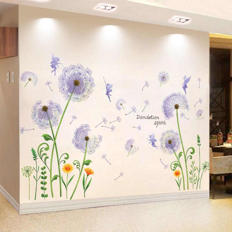 Romantic Dandelion Wall Sticker Self Adhesive Removable Bedroom Decor Background Wallpaper for Room Home Decoration