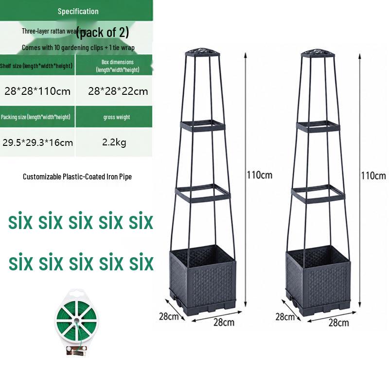 Balcony and Rooftop Vegetable Planting Box with Tomato Cage: Durable Plastic Flower Pot Container for Home Gardening.