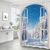 Luxurious Waterproof Shower Curtain Winter Snowy Forest French Window Design Bathroom Decor Liner for Cabin Wonderland Shower