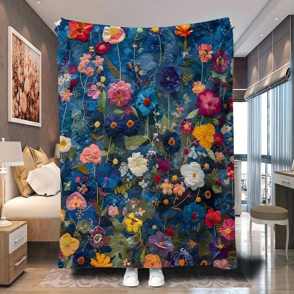 Cute Flower Pattern Digital-printed Polyester Bedroom Velvet Flannel Cover Blanket Fleece Soft Sofa Cover Blankets for Beds