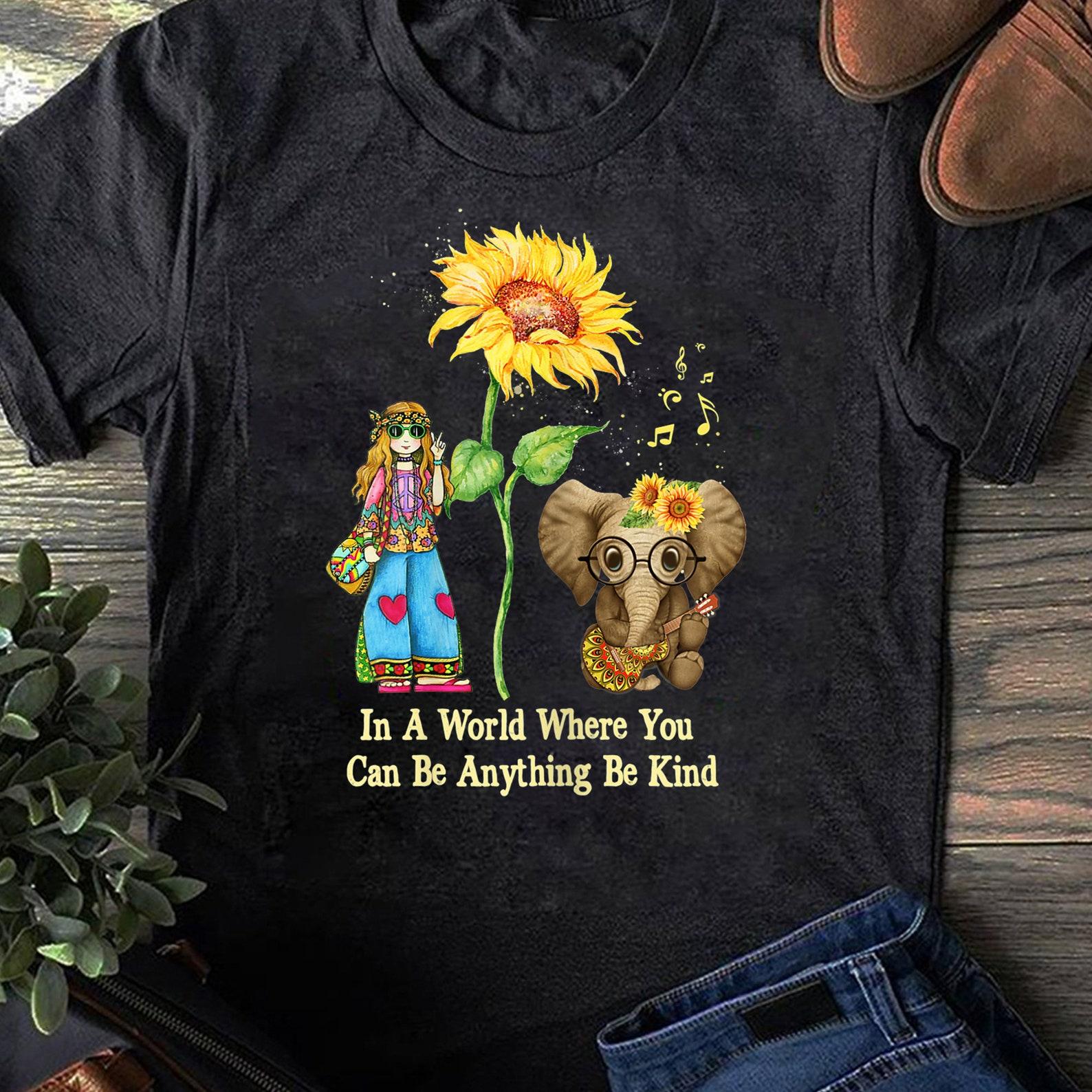 Be Kind Hippie T-Shirt: Sunflower Elephant Peace Shirt S